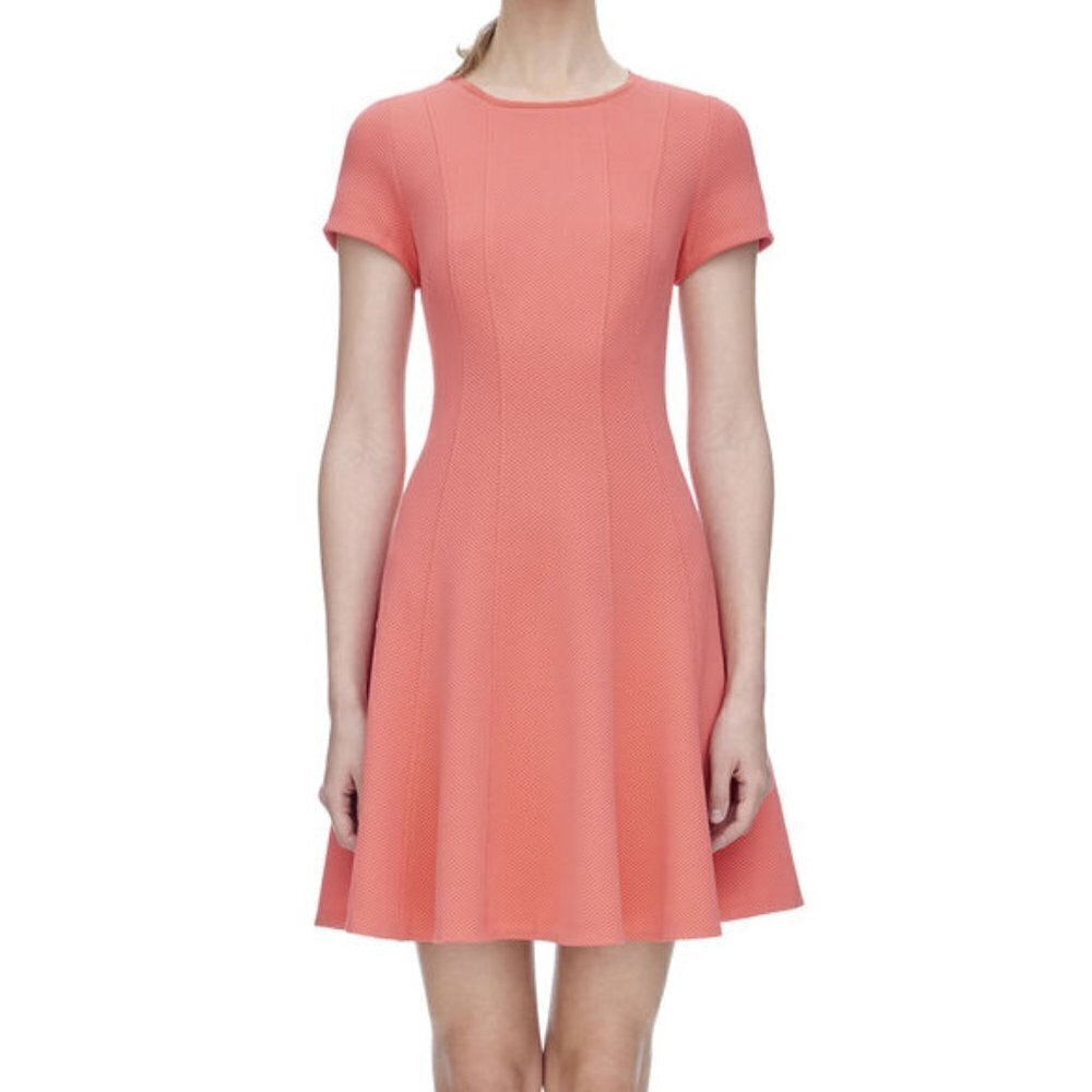 Rebecca Taylor Short Sleeve Knit Pique Dress in Coral sz 2‎